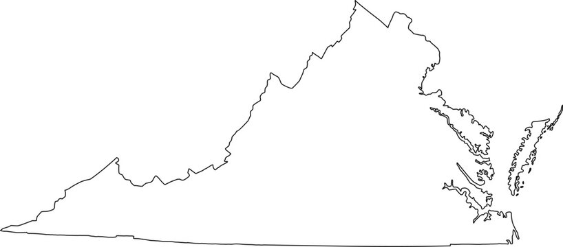 detailed vector outline map of the Commonwealth of Virginia, an East Coast U.S. state known for its rich history and proximity to Washington D.C., isolated with no internal divisions