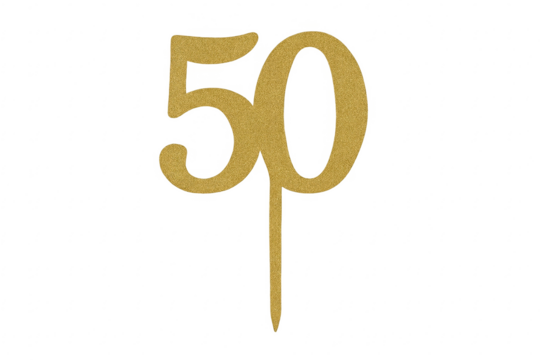 Golden glitter number 50 cake topper celebrating anniversary