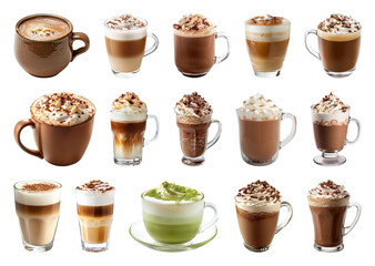 PNG Assorted coffee drinks collection, element set on transparent background