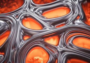 Intricate metallic structure with radiant orange glow, a mesmerizing abstract design element showcasing advanced