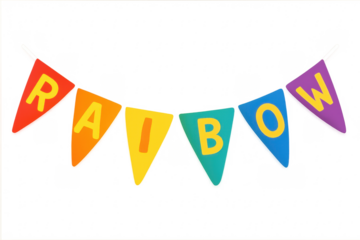 Rainbow bunting flags spelling word rainbow