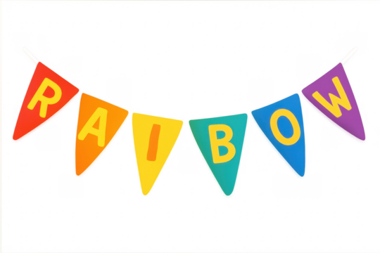 Rainbow bunting flags spelling word rainbow