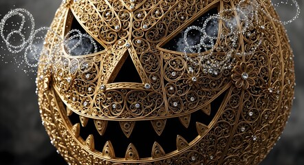An Intricately Designed Pumpkin featuring a Spooky Expression thats perfect for Halloween