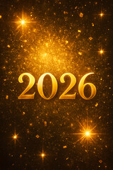 Golden Glitter Sparkling Happy New Year 2026 Festive Background