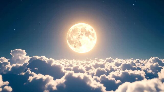 Luminous celestial body above a sea of clouds in a tranquil night sky