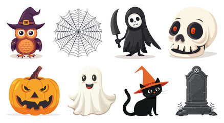 Fototapeta premium PNG Halloween cartoon characters collection, element set on transparent background