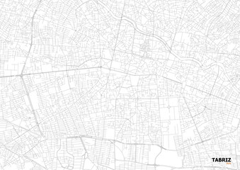 Zoomed monochrome map of Tabriz showing detailed highway & road networks with urban density — ideal for urban planning, design mockups, or geographic visualization.