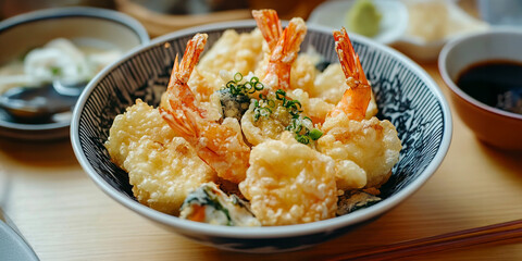 Tempura japanese food in dish on the table