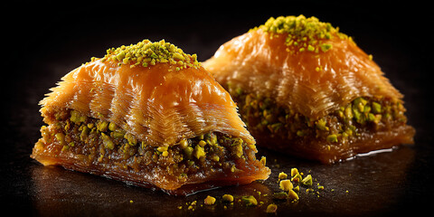 Baklava dessert on black background