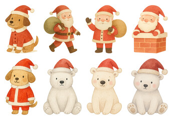Fototapeta premium PNG Cute Christmas characters illustration, element set on transparent background