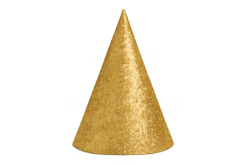Gold glitter party hat on transparent background