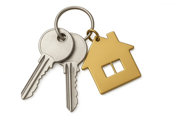 House keys with golden home design keychain representing new property ownership, real estate, and security