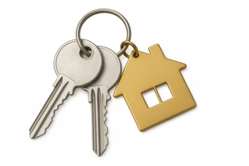 House keys with golden home design keychain representing new property ownership, real estate, and security