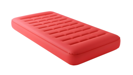 Bright orange inflatable air mattress for camping or guest sleeping isolated on transparent background