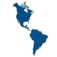 America continent map in country. Map of America continent in blue color