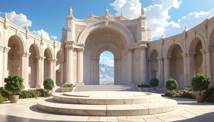 Grand marble courtyard with open vista