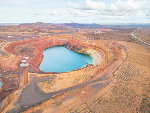 Water filled disused iron ore mine. Iron Knob. South Australia.