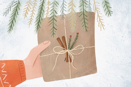 Eco-Friendly Christmas Gift in Hand Illustration