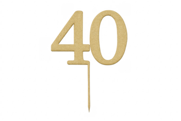 Gold glitter 40 cake topper celebrating anniversary or birthday