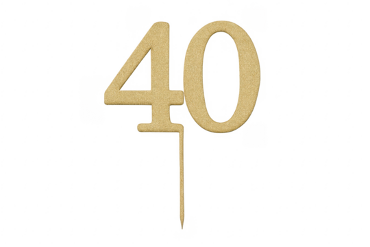 Gold glitter 40 cake topper celebrating anniversary or birthday