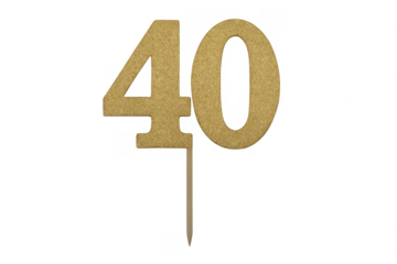 Gold glitter forty number cake topper on stick