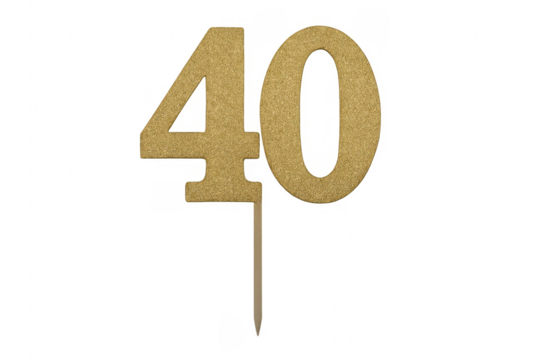 Gold glitter forty number cake topper on stick