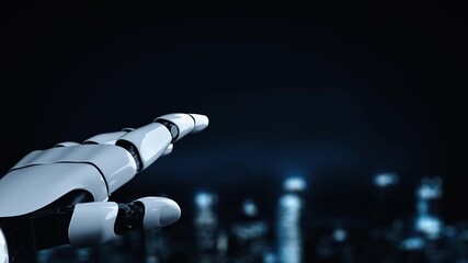 Futuristic robot artificial intelligence enlightening AI technology development and machine learning concept. Global robotic bionic science research for future of human life. 3D rendering graphic. - Powered by Adobe