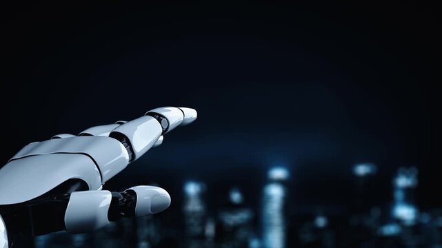 Futuristic robot artificial intelligence enlightening AI technology development and machine learning concept. Global robotic bionic science research for future of human life. 3D rendering graphic.