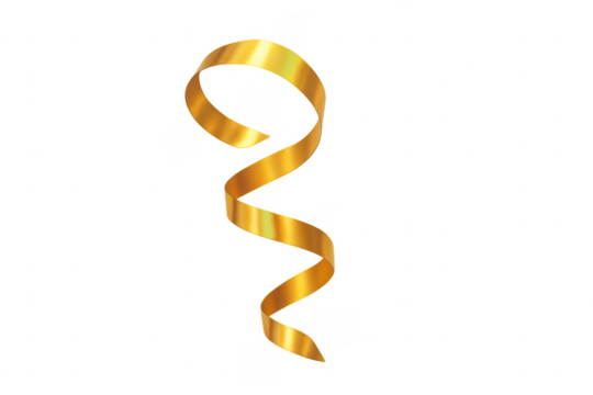 Golden celebration ribbon streamer on transparent background