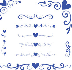 Naklejka premium romantic blue swirl and leaf ornament collection ornamental dividers frames vector ai eps png jpeg