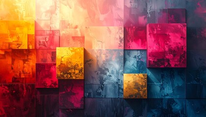 Vibrant Abstract Geometric Composition with Textured Squares.