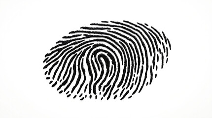 Detailed fingerprint pattern on white background shows unique identity and security concept isolated on white background