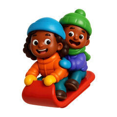 Fototapeta premium PNG Joyful children sledding adventure.