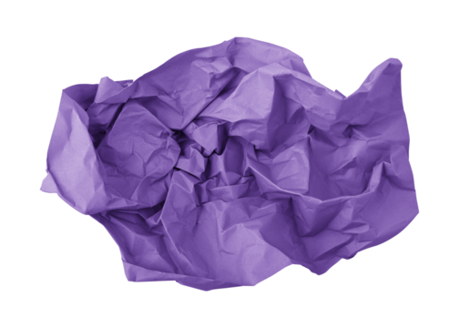 Purple crumpled paper isolated on transparent background