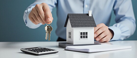 real estate agent discussing model home with potential client | real estate, property, housing, investment, mortgage theme