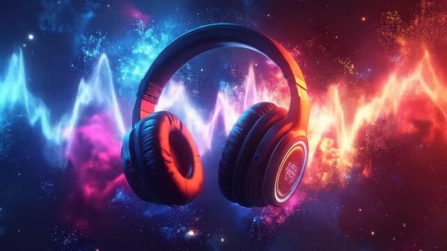 Immersive Audio Experience: Digital Headphones Amidst Cosmic Sound Waves