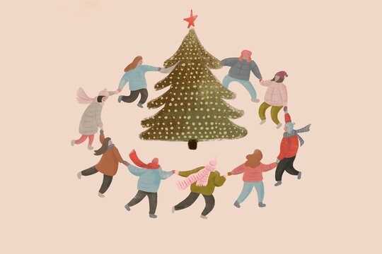 Circle Dance Around Christmas Tree Illustration