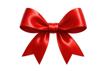 Red satin ribbon bow decorating present on transparent background