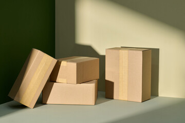 A stack of cardboard boxes, perfect for gifts or a special event