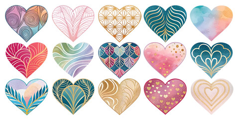 Abstract Hearts PNG Set Artistic and Colorful Heart Shapes for Valentine’s Day, Wedding, and Romantic Designs 
