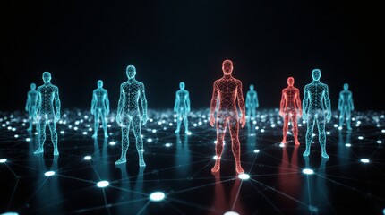 networked individuals with risk indicators, visualizing identity and security governance | technology, security, data, business, future theme