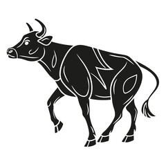 Fototapeta premium Stylized black bull silhouette with white outline