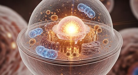 Detailed render of a cell structure with visible organelles