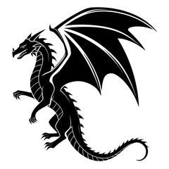 Black silhouette of a fierce dragon with large wings