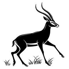 Stylized black gazelle silhouette in motion with grass