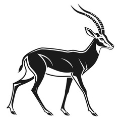 Stylized black silhouette of a gazelle walking