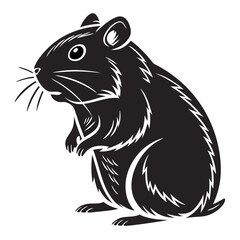 Black silhouette of a hamster standing upright on white background