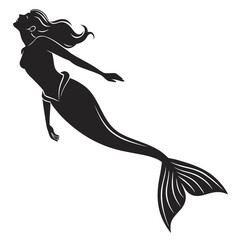Elegant black silhouette of a mermaid swimming gracefully