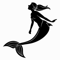 Elegant black silhouette of a mermaid in motion