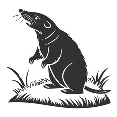 Stylized silhouette of a mole standing upright in grass